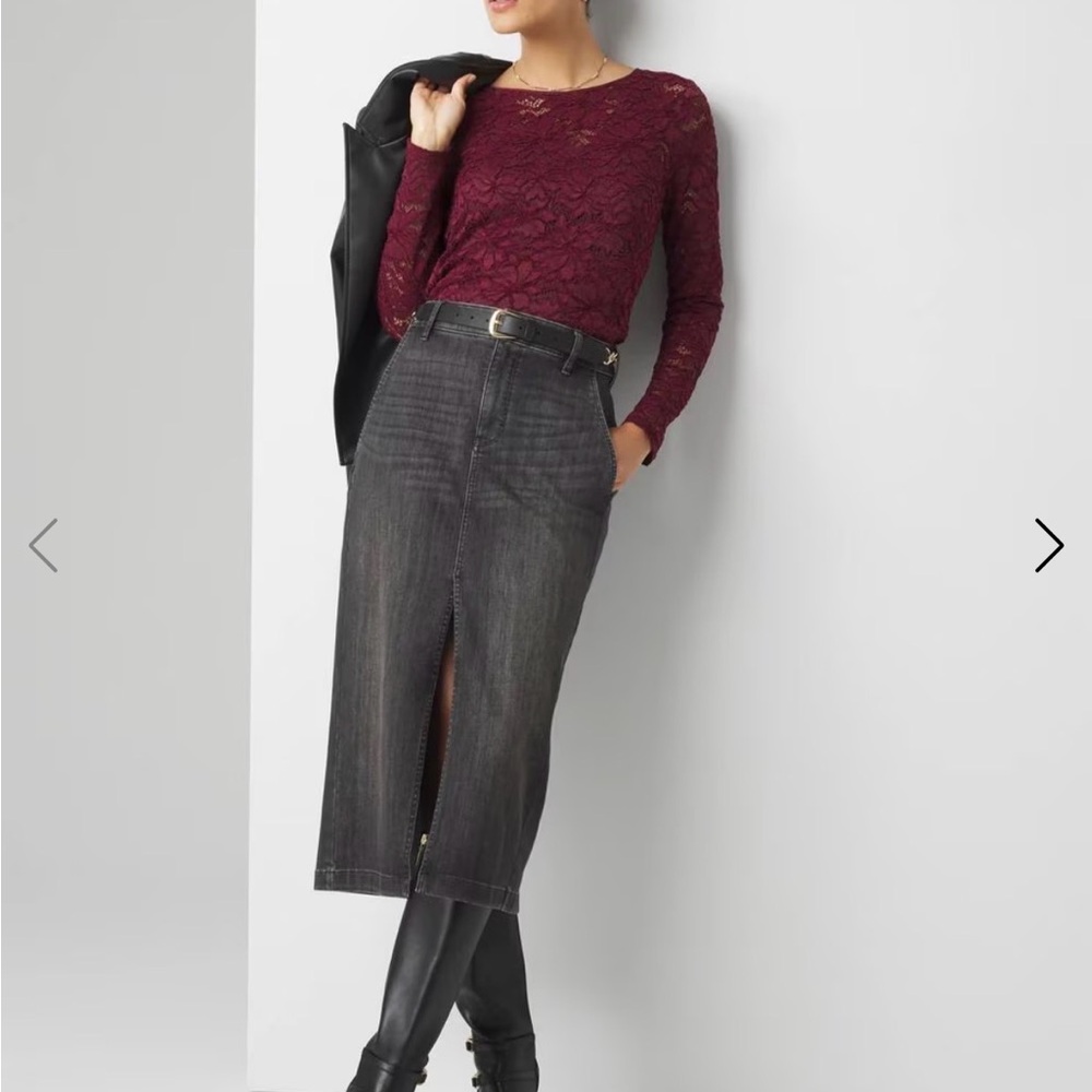 NWT White House Black Market Denim Midi Skirt in Harbor Night (Charcoal)